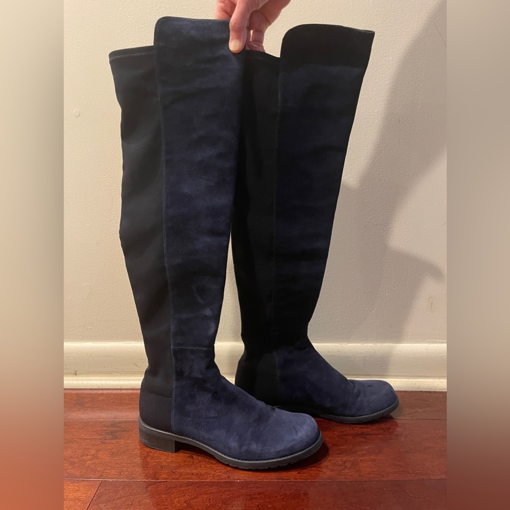 Stuart Weitzman suede navy 50/50 boot! Size 6.5